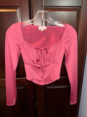Love Tree Rose Pink Long-Sleeve Tie-Front Top